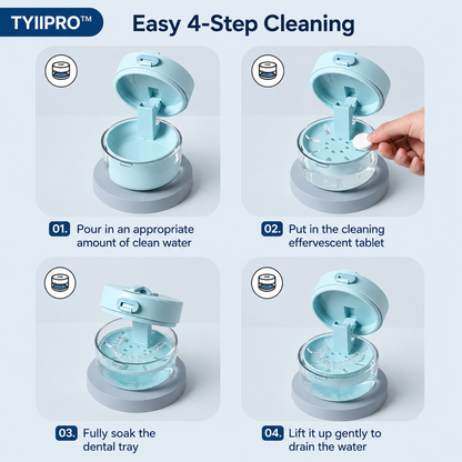 TYIIPRO™ 3-in-1 Retainer Cleaner Case with Drain Tray, Mirror & Cleaning Brush