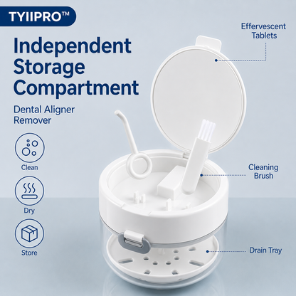 TYIIPRO™ 3-in-1 Retainer Cleaner Case with Drain Tray, Mirror & Cleaning Brush