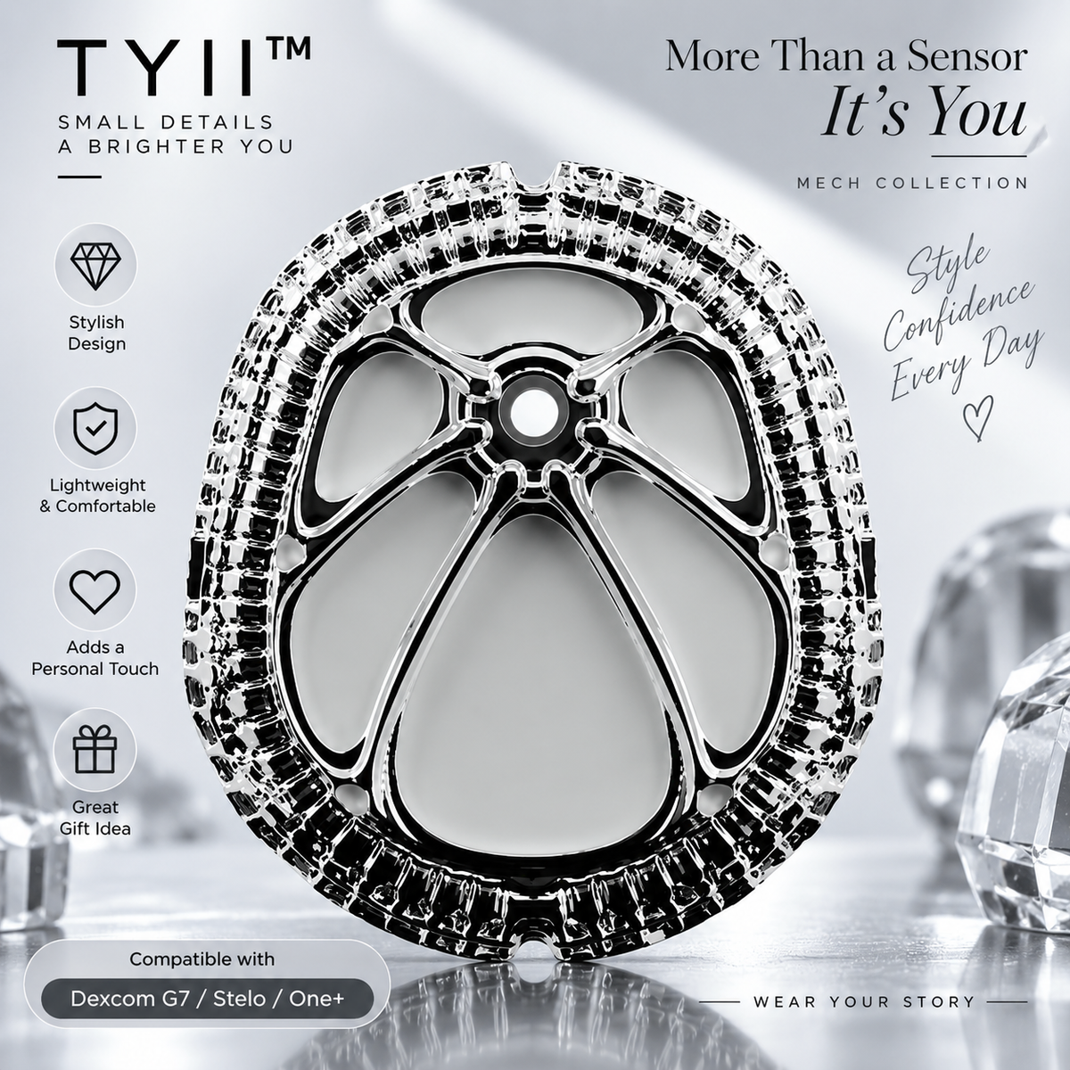 TYII™ Decorative CGM Sensor Covers – Stylish Protective Covers Compatible with Dexcom G7, Stelo & One+
