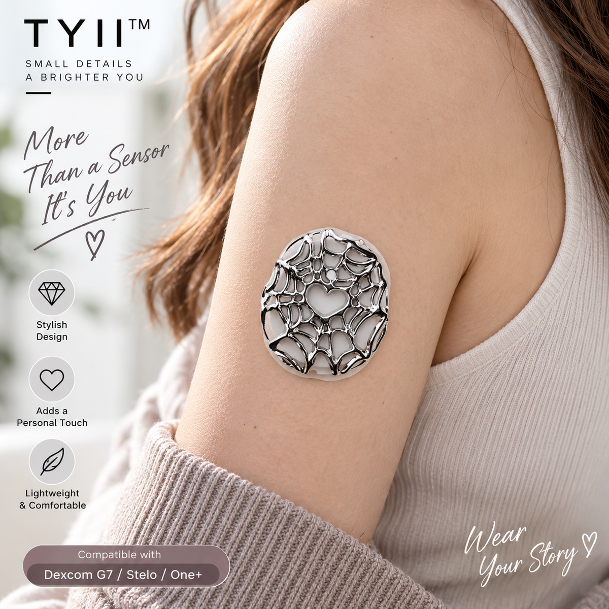 TYII™ Decorative CGM Sensor Covers – Stylish Protective Covers Compatible with Dexcom G7, Stelo & One+
