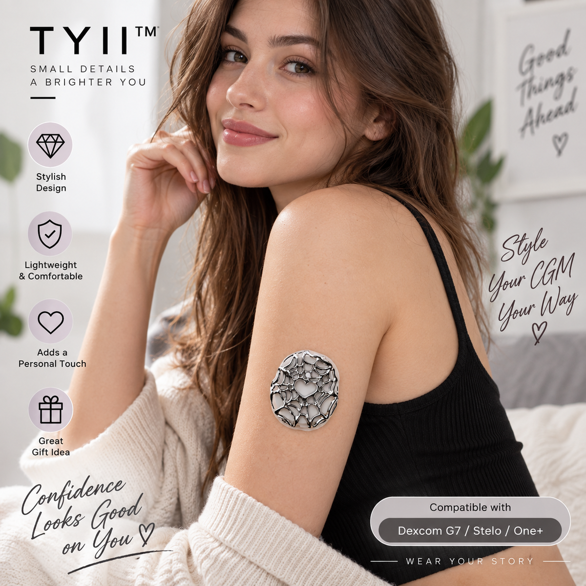 TYII™ Decorative CGM Sensor Covers – Stylish Protective Covers Compatible with Dexcom G7, Stelo & One+