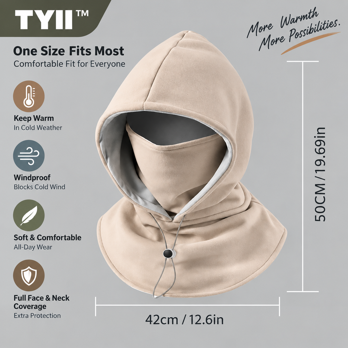 TYII™ 3-in-1 Fleece Balaclava Hood – Windproof Full Face Cover, Neck Gaiter & Winter Ski Mask