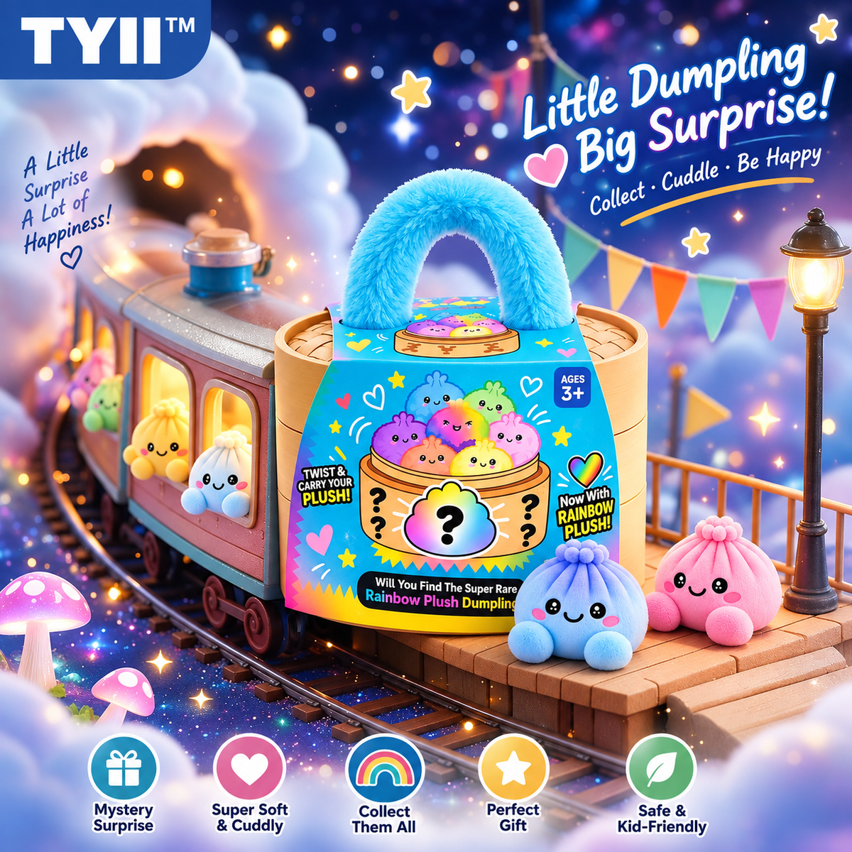 TYII™ Mystery Plush Dumpling – Surprise Collectible Soft Toy with Steamer Basket Gift Box