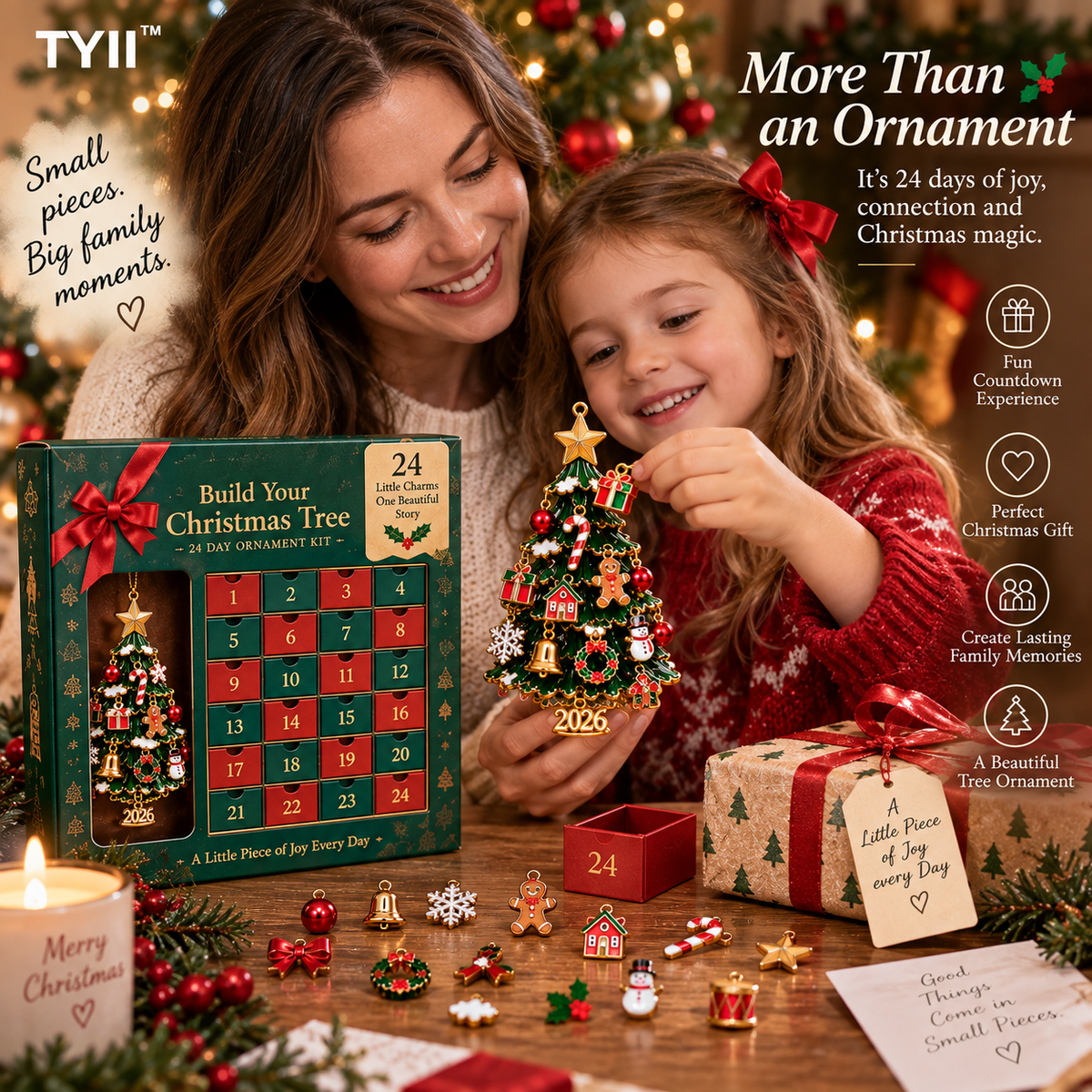 TYII™ 2026 Build Your Christmas Tree – 24-Day Christmas Countdown Ornament Kit