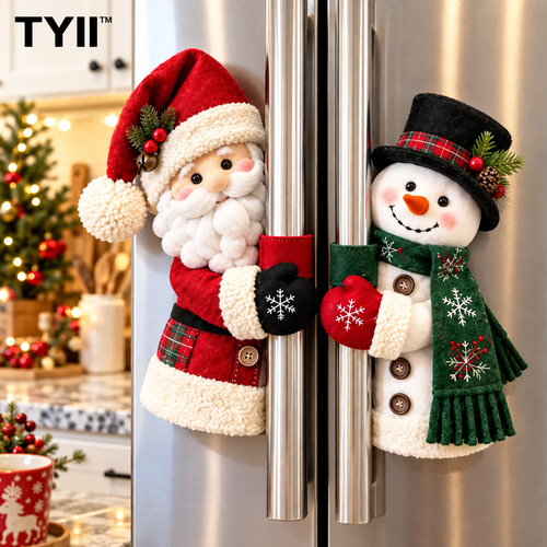 TYII™ Christmas Refrigerator Handle Covers – Santa & Snowman Plush Fridge Handle Decorations