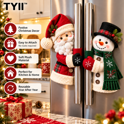 TYII™ Christmas Refrigerator Handle Covers – Santa & Snowman Plush Fridge Handle Decorations