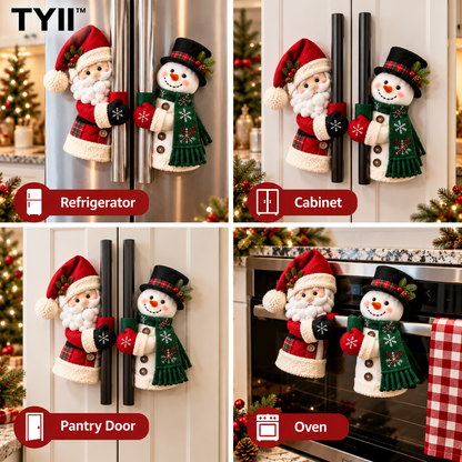 TYII™ Christmas Refrigerator Handle Covers – Santa & Snowman Plush Fridge Handle Decorations