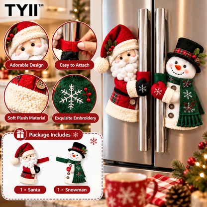 TYII™ Christmas Refrigerator Handle Covers – Santa & Snowman Plush Fridge Handle Decorations