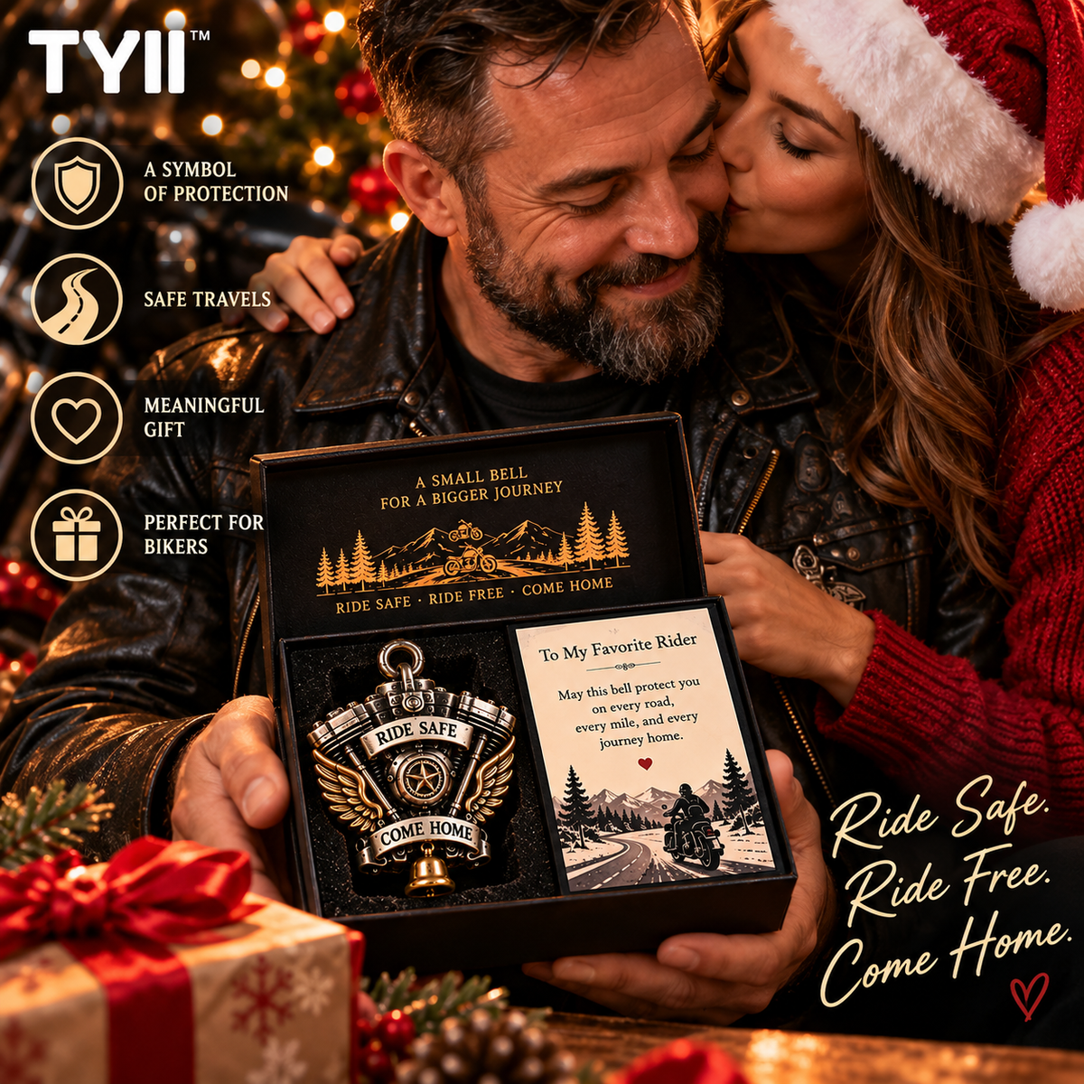 TYII™ V-Twin Engine Guardian Bell Gift Set – Ride Safe Come Home Motorcycle Bell, Meaningful Gift for Bikers