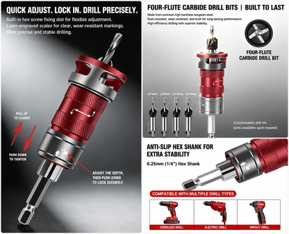 Tyiipro™ 5PCS Adjustable Countersink Drill Bit Set with Depth Stop