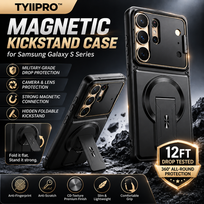 TYIIPRO™ Magnetic Kickstand Phone Case for Samsung Galaxy S Series – Shockproof Slim Case with Camera Lens Protection & Hidden Stand