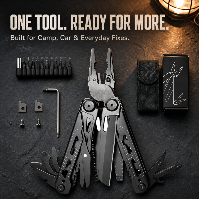 TYIIPRO™ 28-in-1 Multitool with Large Scissors | Compact Outdoor Tool for Camping & Repairs