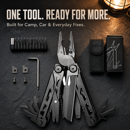 TYIIPRO™ 28-in-1 Multitool with Large Scissors | Compact Outdoor Tool for Camping & Repairs