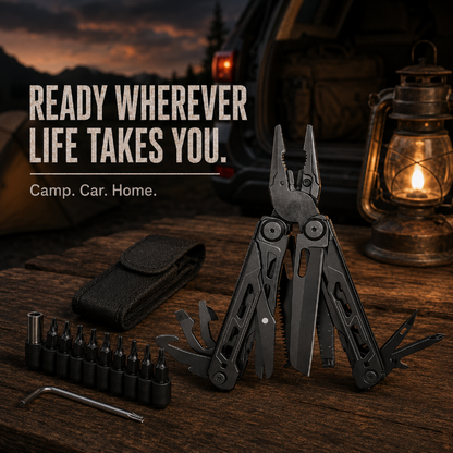 TYIIPRO™ 28-in-1 Multitool with Large Scissors | Compact Outdoor Tool for Camping & Repairs