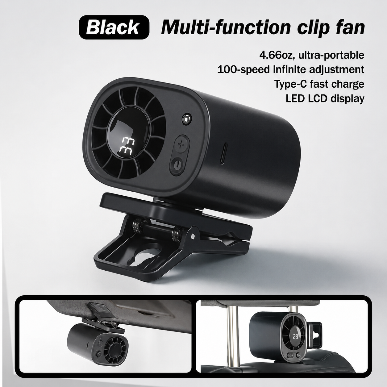 ❄️TYIIPRO™ 199-Speed USB Rechargeable Clip-On Fan – Portable, Strong Clamp, Long-Lasting Battery for Car, Desk & Travel