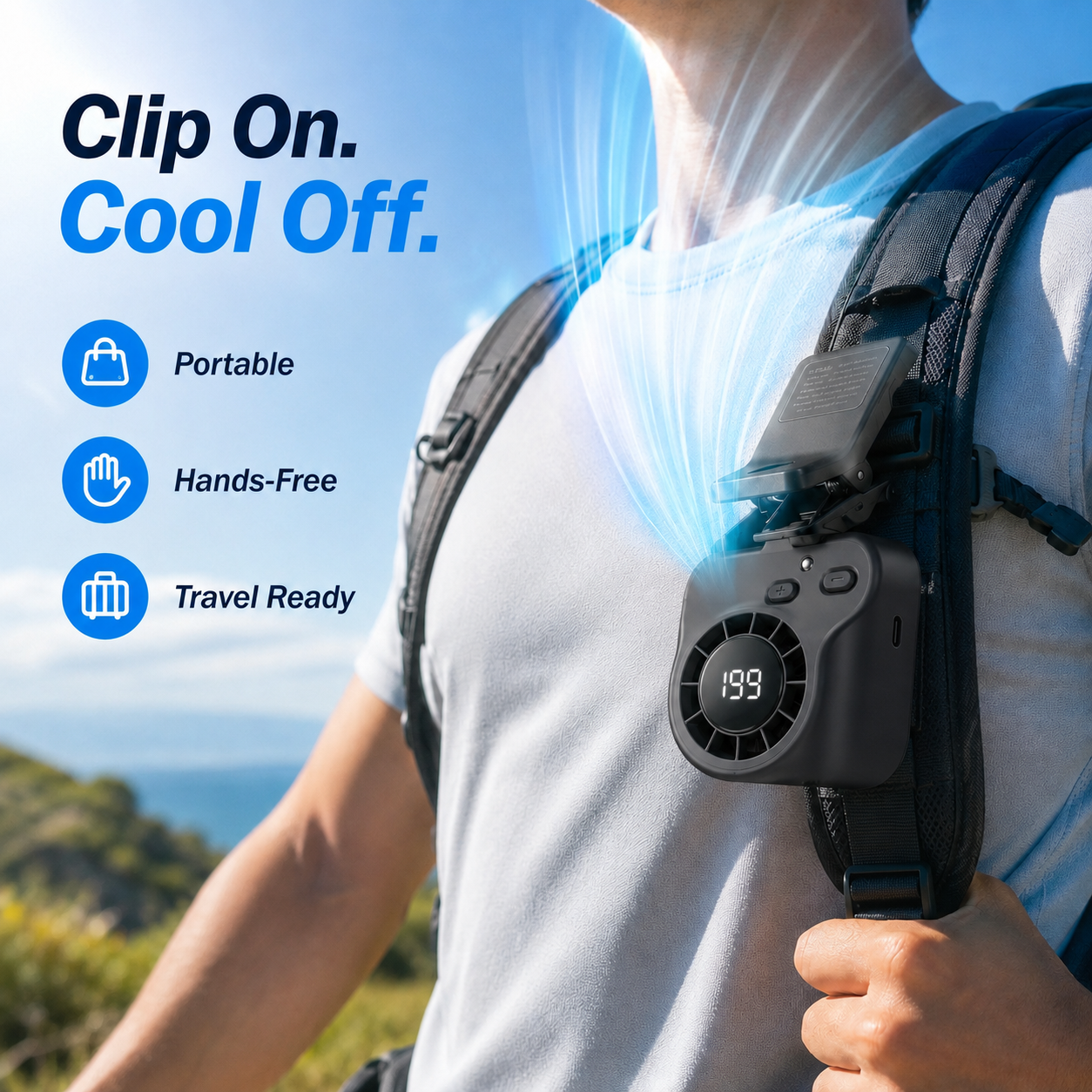 ❄️TYIIPRO™ 199-Speed USB Rechargeable Clip-On Fan – Portable, Strong Clamp, Long-Lasting Battery for Car, Desk & Travel