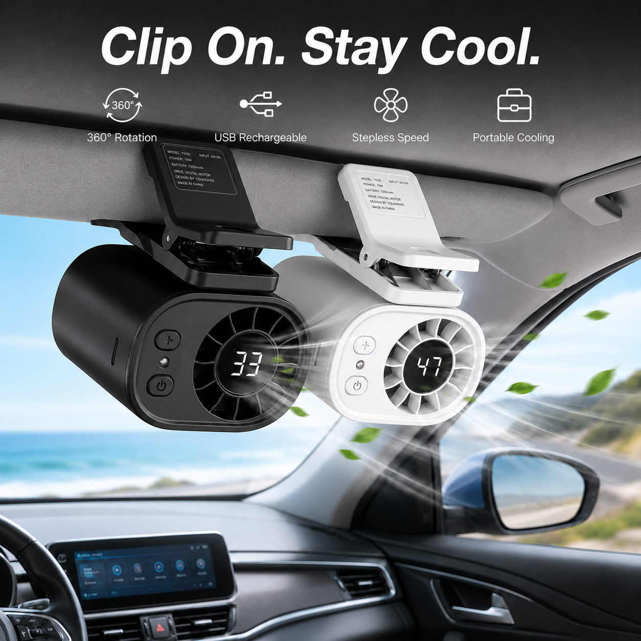 ❄️TYIIPRO™ 199-Speed USB Rechargeable Clip-On Fan – Portable, Strong Clamp, Long-Lasting Battery for Car, Desk & Travel