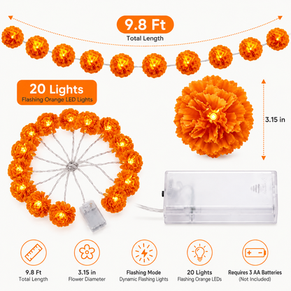 🎃🌼 Mexican Marigold Flower String Lights