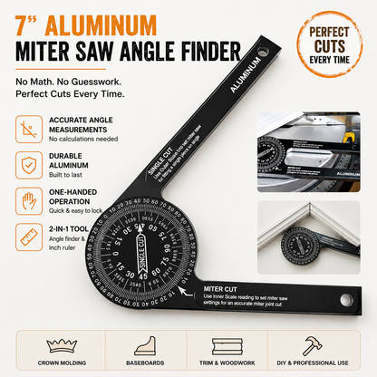 Tyiipro™ 7-Inch Aluminum Miter Saw Angle Finder – Foldable Miter Gauge & Precision Angle Measuring Tool
