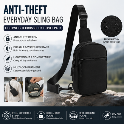 TYIIPRO™ Anti-Theft Everyday Sling Bag – Lightweight Crossbody Travel Pack