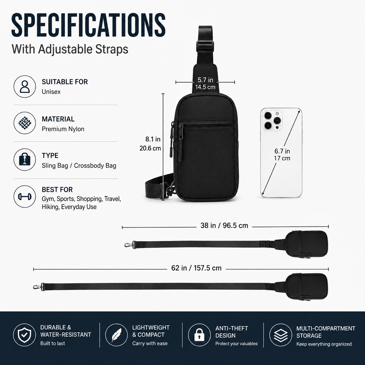 TYIIPRO™ Anti-Theft Everyday Sling Bag – Lightweight Crossbody Travel Pack