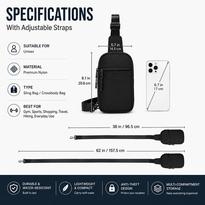 TYIIPRO™ Anti-Theft Everyday Sling Bag – Lightweight Crossbody Travel Pack