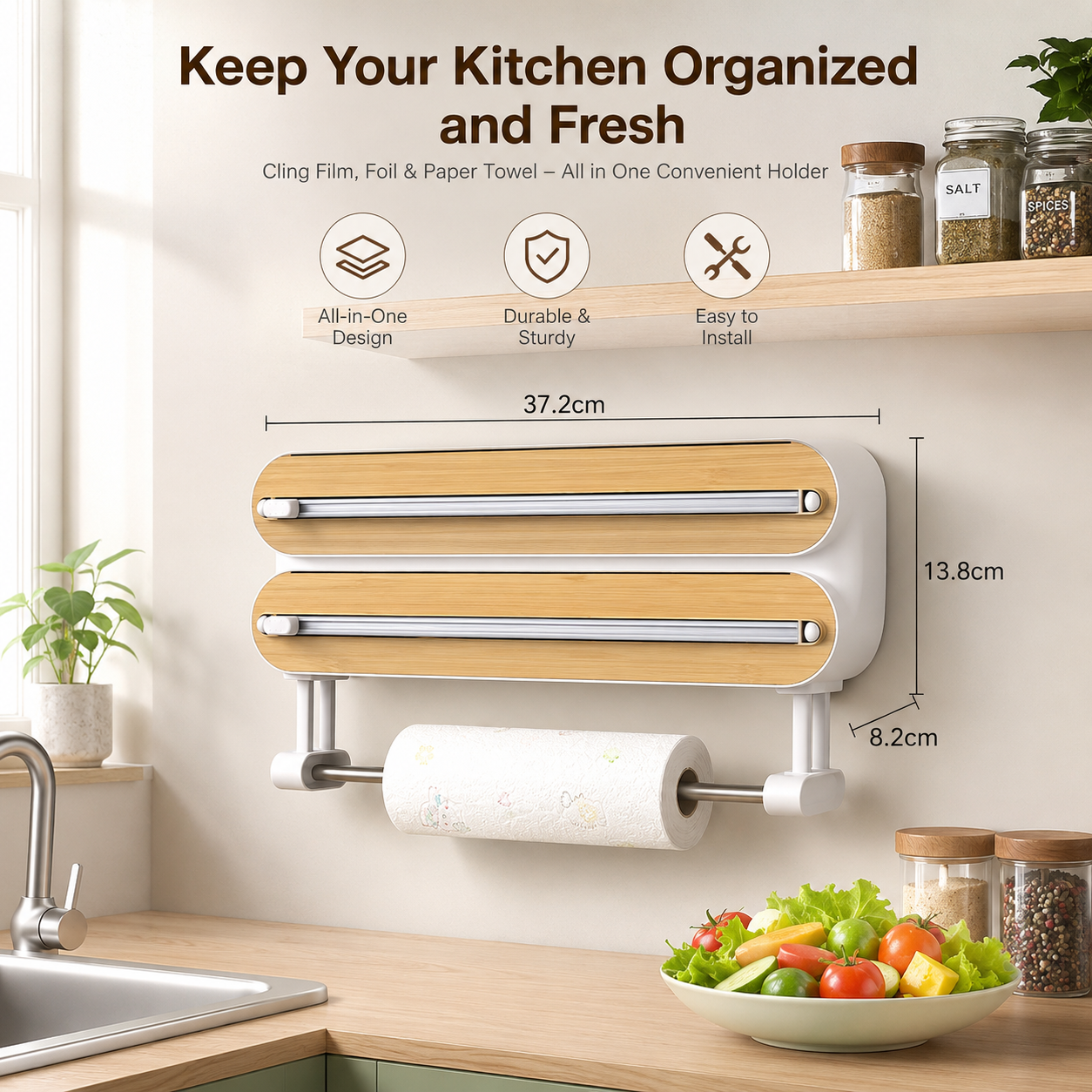 Magnetic Kitchen Roll & Wrap Dispenser for Kitchen Storage