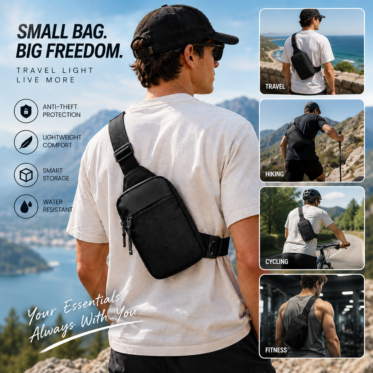 TYIIPRO™ Anti-Theft Everyday Sling Bag – Lightweight Crossbody Travel Pack