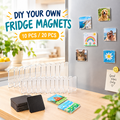 DIY Fridge Magnet Kit – Clear Acrylic Magnetic Pieces for Photos & Crafts