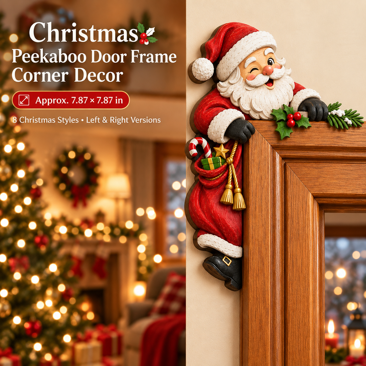 Christmas Peekaboo Door Frame Corner Decor