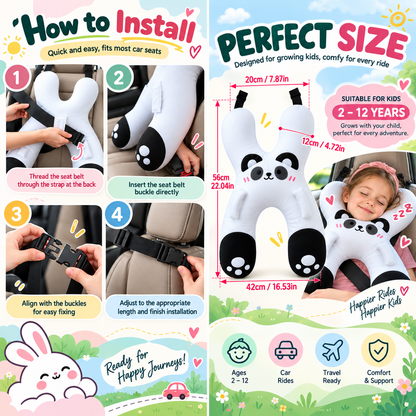 Tyiipro™ Kids Full-Body Car Travel Pillow – Cute Animal Travel Cushion for Road Trips & Naps