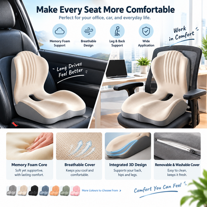 Ergonomic Memory Foam Seat Cushion – Comfortable Support for Office & Car