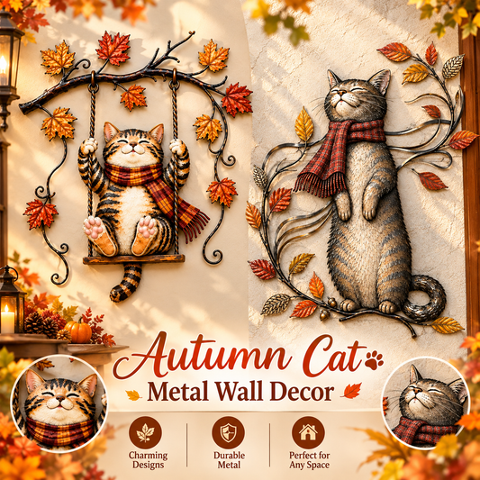 🍁Autumn Cat Metal Wall Decor🐱