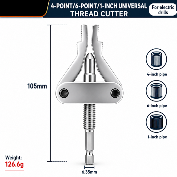 TYIIPRO Drill-Powered Broken Pipe Thread Extractor – Universal 1/2", 3/4" & 1" Broken Pipe Nipple Remover Tool