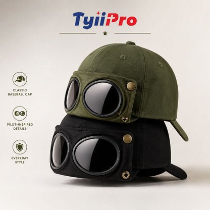Vintage Goggles Baseball Cap with Pull-Down Goggles