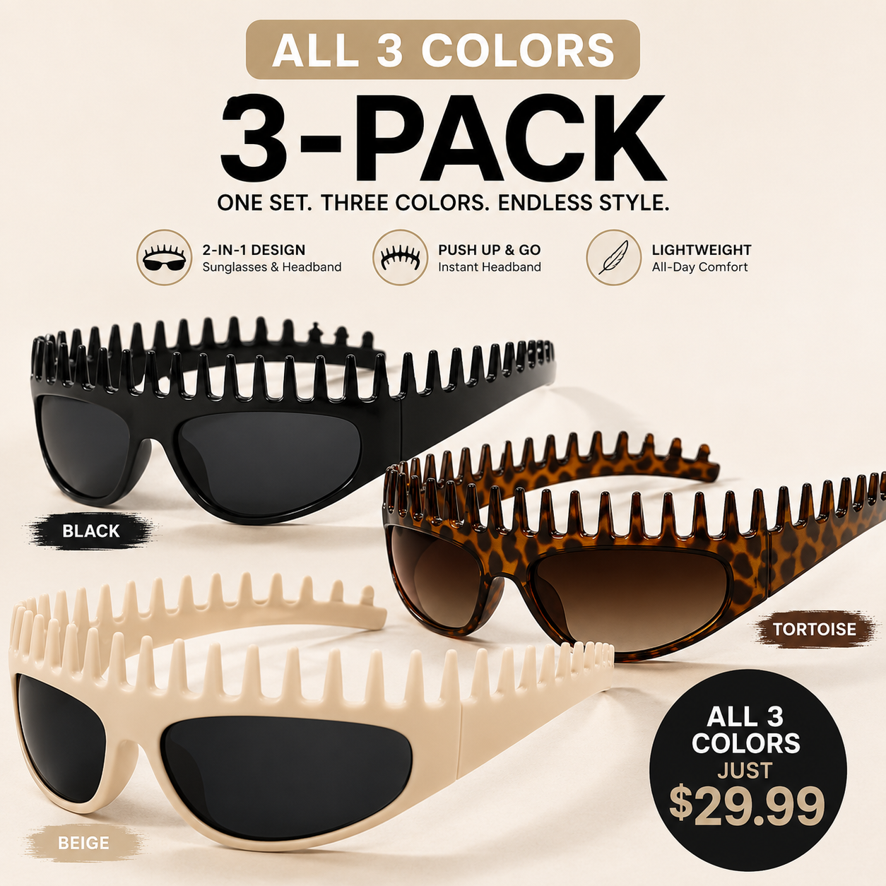 2026 2-in-1 Sunglasses Headband – Hair-Holding Comb Shades