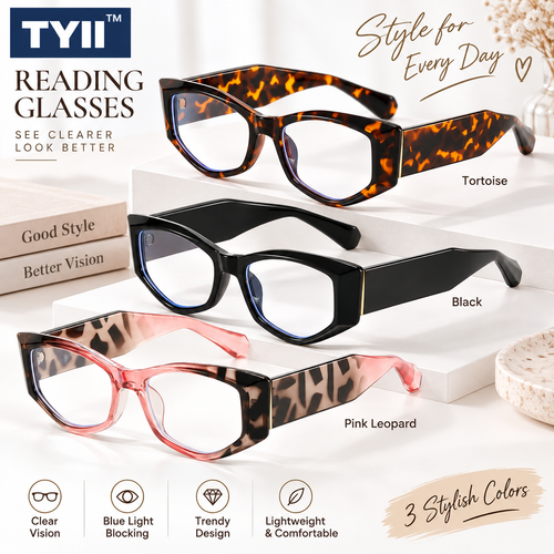 TYII™ Women’s Blue Light Reading Glasses – Stylish Square Frame Readers