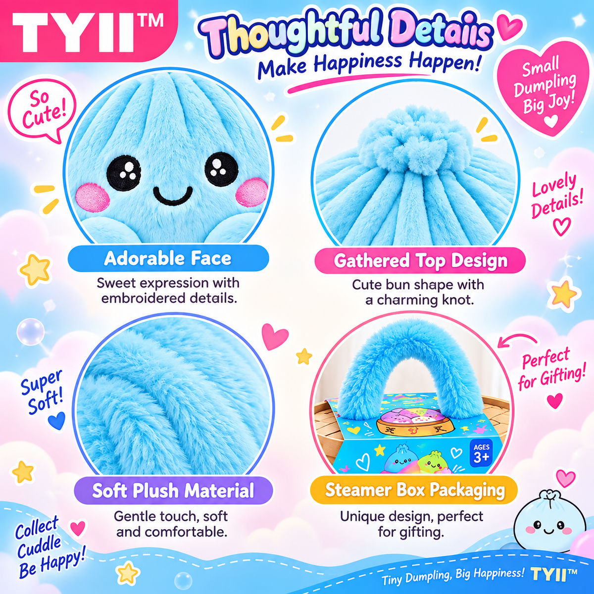 TYII™ Mystery Plush Dumpling – Surprise Collectible Soft Toy with Steamer Basket Gift Box