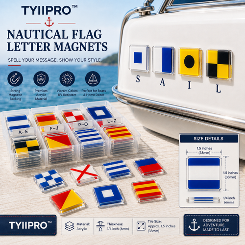 TYIIPRO™ Nautical Flag Letter Magnets – Personalized Maritime Signal Flag Tiles for Boats, Beach Homes & Coastal Decor