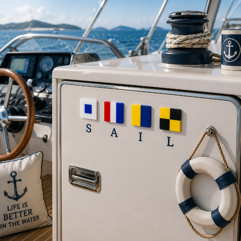 TYIIPRO™ Nautical Flag Letter Magnets – Personalized Maritime Signal Flag Tiles for Boats, Beach Homes & Coastal Decor