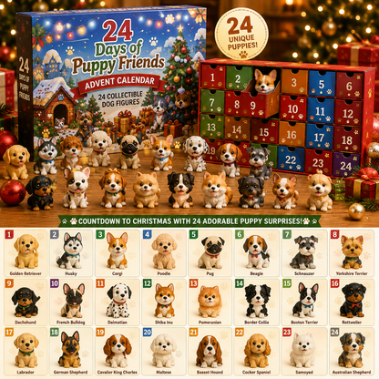 TYIIPRO™ 24 Days of Puppy Friends Advent Calendar – 24 Collectible Dog Figures Christmas Countdown Gift for Kids