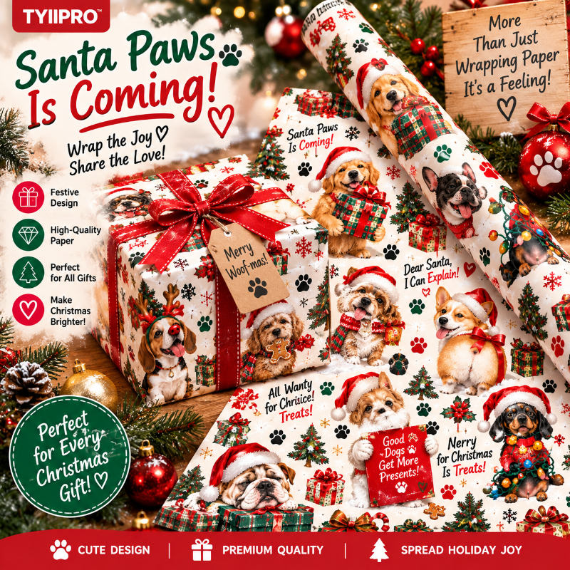 TYIIPRO™ Christmas Wrapping Paper – Cute & Funny Holiday Gift Wrap, 6 Festive Designs