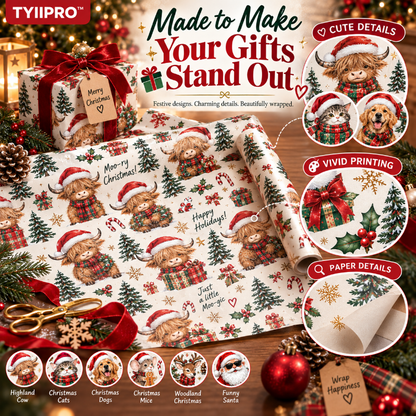 TYIIPRO™ Christmas Wrapping Paper – Cute & Funny Holiday Gift Wrap, 6 Festive Designs