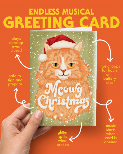 TYII™ Endless Meowing Christmas Card – Nonstop Musical Cat Prank Greeting Card with Glitter Surprise