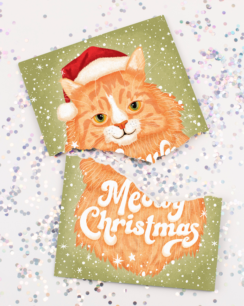 TYII™ Endless Meowing Christmas Card – Nonstop Musical Cat Prank Greeting Card with Glitter Surprise