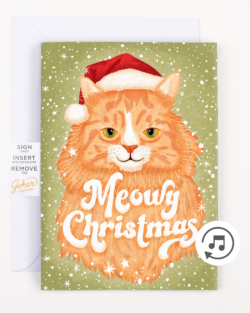 TYII™ Endless Meowing Christmas Card – Nonstop Musical Cat Prank Greeting Card with Glitter Surprise