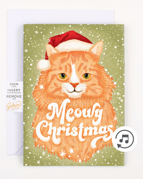TYII™ Endless Meowing Christmas Card – Nonstop Musical Cat Prank Greeting Card with Glitter Surprise