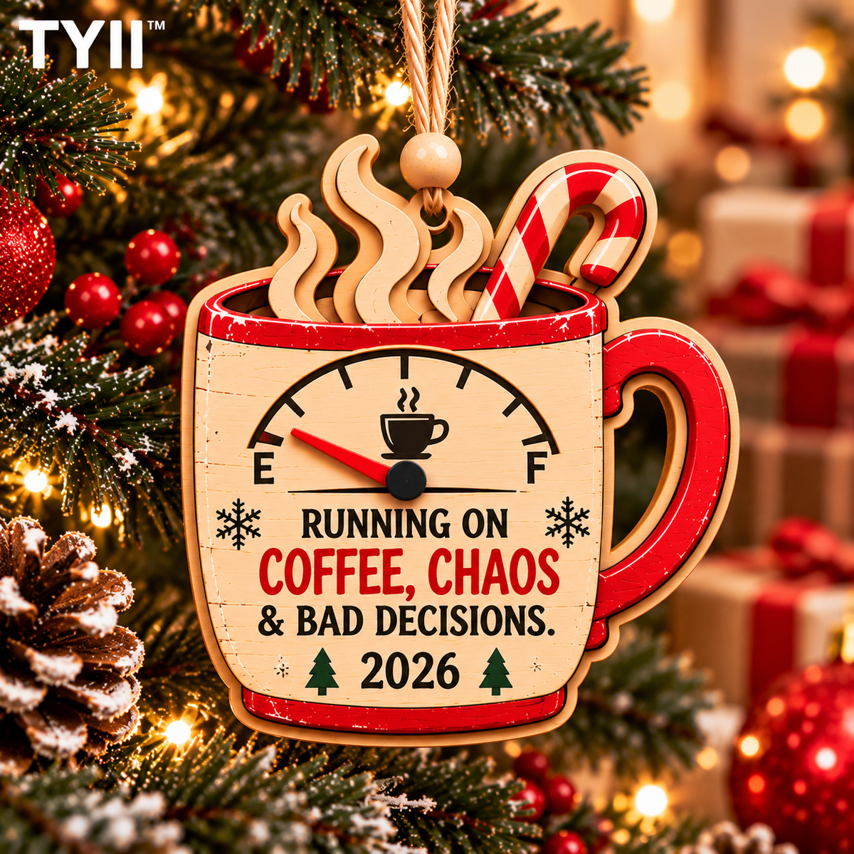 2026 Funny Christmas Wooden Ornaments – Humorous Gas, Coffee & Money Decorations, White Elephant Gifts | TYII™
