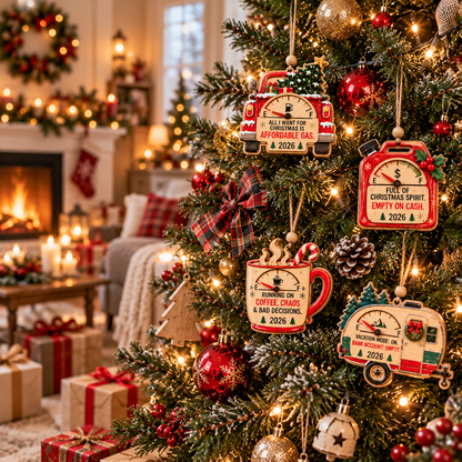 2026 Funny Christmas Wooden Ornaments – Humorous Gas, Coffee & Money Decorations, White Elephant Gifts | TYII™