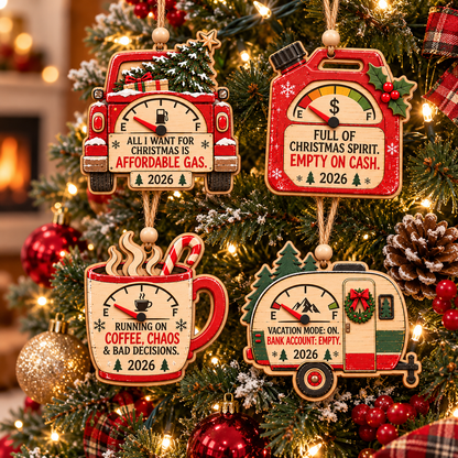 2026 Funny Christmas Wooden Ornaments – Humorous Gas, Coffee & Money Decorations, White Elephant Gifts | TYII™